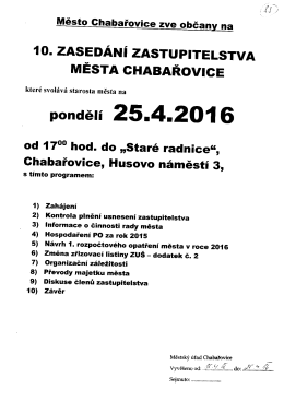 10. zased&aacute;n&iacute; Zastupitelstva města Chabařovice