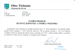 Záměr prodeje podílu pozemku a bytové jednotky