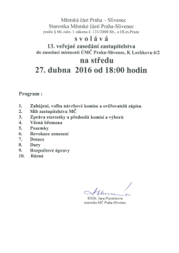 Program 13. veřejného zasedání ZMČ Praha