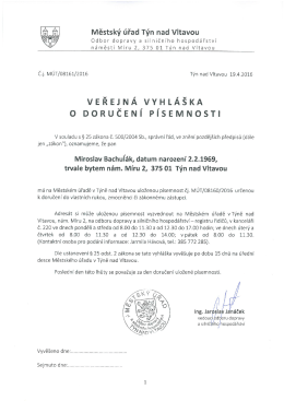 Veřejn&aacute; vyhl&aacute;&scaron;ka o doručen&iacute; p&iacute;semnosti