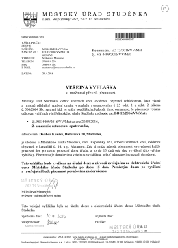 Veřejná vyhláška o možnosti převzít písemnost