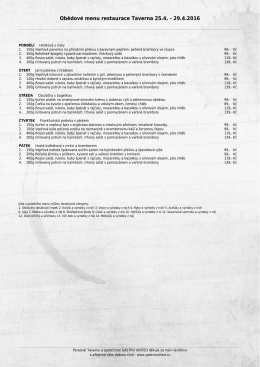 Obědové menu restaurace Taverna 18.4. - 22.4.2016