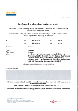 Plánovaná odstávka na vodovodním zařízení