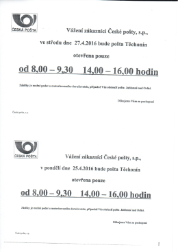 Výluka otevírací doby pobočky České pošty