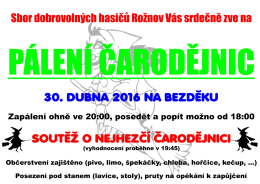 Pozvánka na Pálení čarodějnic 2016