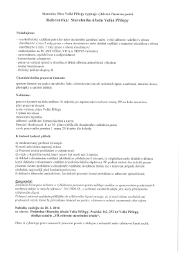 V&yacute;běrov&eacute; ř&iacute;zen&iacute;- referentka stavebn&iacute;ho &uacute;řadu Velk&eacute; Př&iacute;lepy