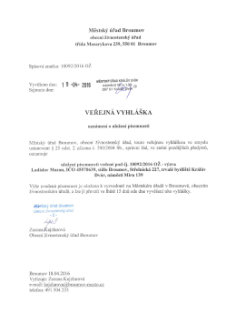 Veřejná vyhláška - oznámení o uložení
