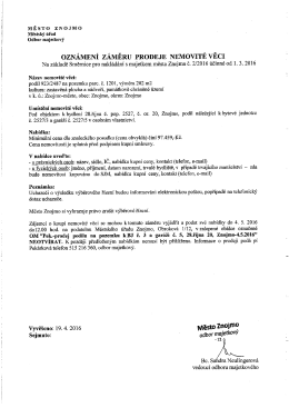 Oznámení záměru prodeje nemovité věci