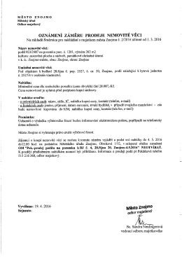 Oznámení záměru prodeje nemovité věci