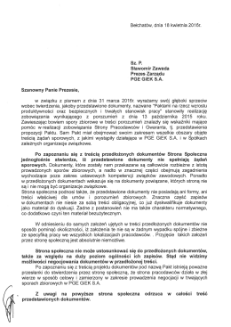 czytaj stanowisko - NSZZ Solidarność KWB Bełchat&oacute;w