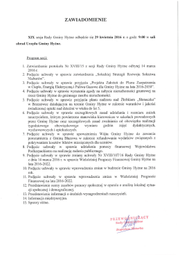XIX sesja Rady Gminy Hyżne odbędzie się 29 kwietnia 2016 r. o