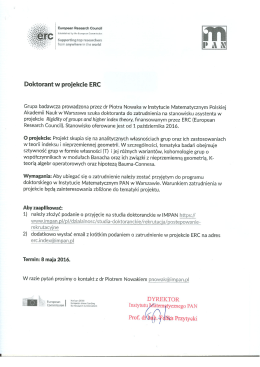 20 KWI 2016 Stanowisko asystenta dla doktoranta w