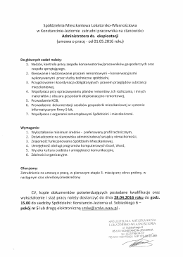 Oferta Pracy - Spółdzielnia Mieszkaniowa Lokatorsko Własnościowa