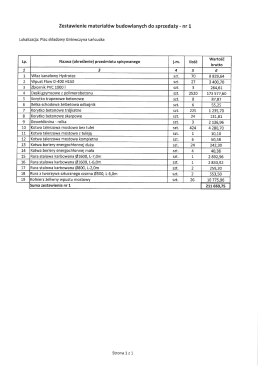 zestawienie materiał&oacute;w budowlanych nr 1