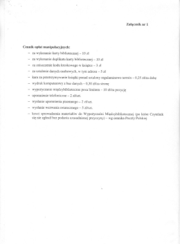 Cennik opłat manipulacyjnych