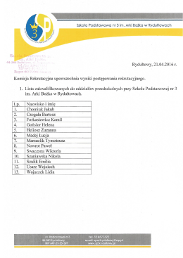 Lista zakwalifikowanych do oddziałów przedszkolnych przy SP nr 3