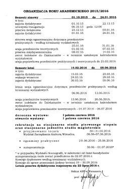 Organizacja roku akademickiego 2015 2016