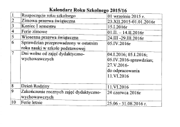 Kalendarz Roku Szkolnego 2015/16