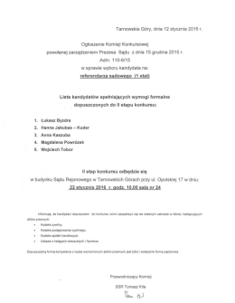 Tarnowskie Góry, dnia 12 stycznia 2016 r.