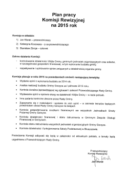 Plan pracy Komisji Rewizyjnej na 2015 rok