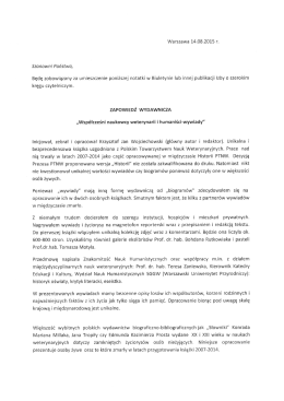 Współcześni naukowcy weterynarii i humaniści - wywiady