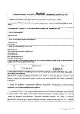 ZGŁOSZENIE ZAINTERESOWANIA PRACAMI NAD PROJEKTEM