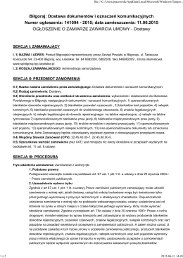 Biłgoraj: Dostawa dokumentów i oznaczeń komunikacyjnych Numer