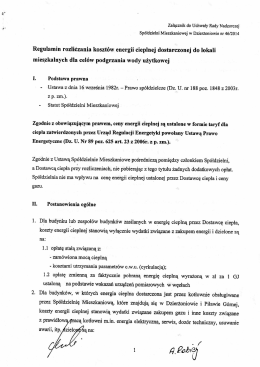 Regulamin rozliczania kosztów energii cieplnej dostarczonej do lokali