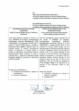 17 sierpnia 2015 r. Walne Zgromadzenie/General Meeting of K2
