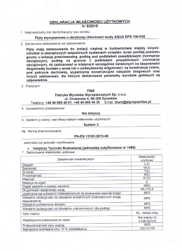 Deklaracja właściwości użytkowych nr 9/2015 AQUA EPS 100-036