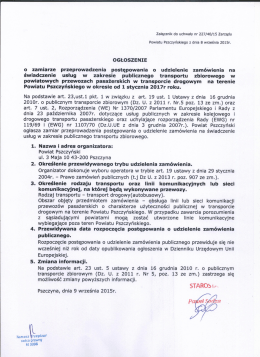 OGŁOSZENIE o zamiarze przeprowadzenia