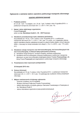 Ogłoszenie o zamiarze wyboru operatora publicznego transportu