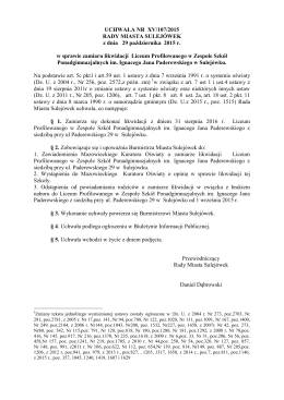 XV/107/2015 w sprawie zamiaru likwidacji Liceum Profilowanego w
