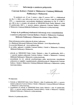 Informacja o zamiarze polaczenia Centrum Kultury i Sztuki oraz