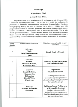 Informacja Wójta Gminy Gózd z dnia 15 lipca 2015r.