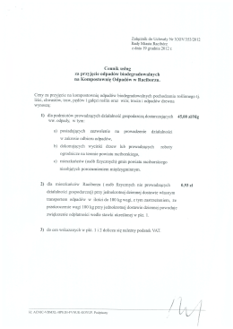 Cennik uslug za przyjęcie odpadów biodegradowalnych