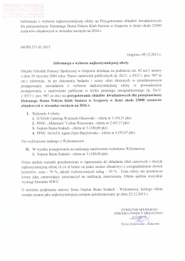 Informacja o wyborze najkorzystniejszej oferty na Przygotowanie