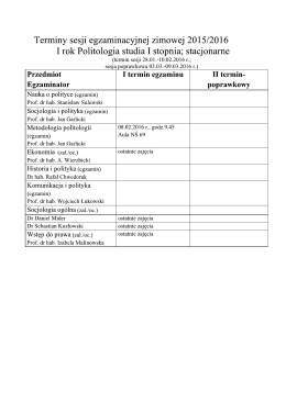 Terminy sesji egzaminacyjnej zimowej 2015/2016 I rok Politologia