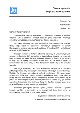 List gratulacyjny - Jerzy Marcinko, dyrektor ZIKIT