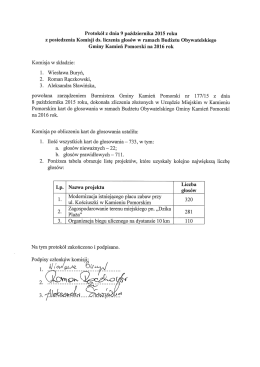 Protokół z dnia 9 października 2015 roku z posiedzenia Komisji ds