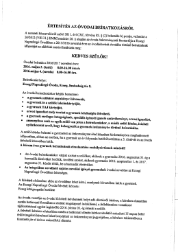 Értesítés Óvodai beiratkozásról