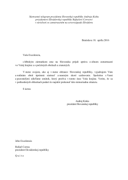 Sústrastný telegram prezidentovi Ekvádorskej republiky v súvislosti