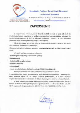 z przyjemnością informujemy, że od 02.12.2015 w środy w godz. 11