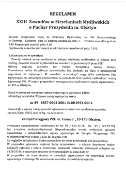 REGULAMIN XXIII Zawodów w Strzelaniach Myśliwskich