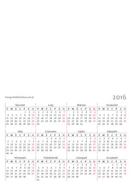 Kalendarz 2016 – kalendarium roczne – format PDF