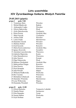Lista uczestników XIV Żyrardowskiego Konkursu Młodych Pianistów