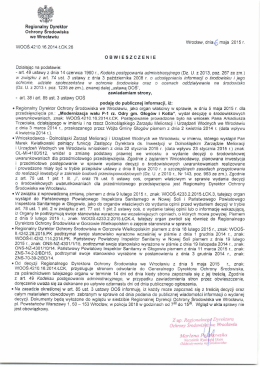 Obwieszczenie Regionalnego Dyrektora Ochrony Środowiska we
