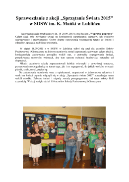 Sprawozdanie z akcji „Sprzątanie Świata 2015” w SOSW im. K