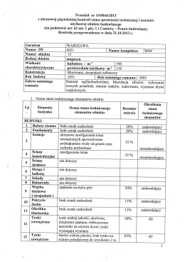 Protokół nr 15/0044/2013 z okresowej pięcioletniej kontroli stanu