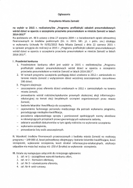 Ogłoszenie Prezydenta Miasta Zamość